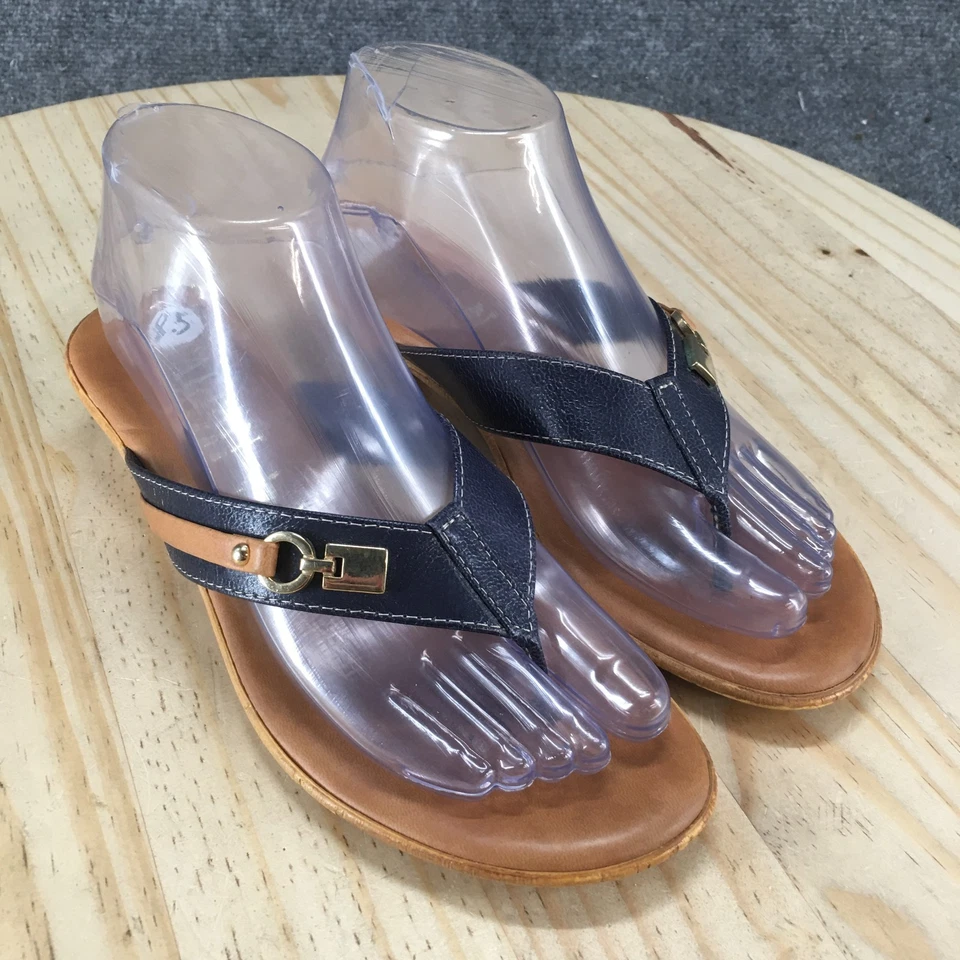 Italian Shoemakers Sandals Womens 8.5 Casual Slip On Thong Brown Blue Low Wedge - Image 3 of 4