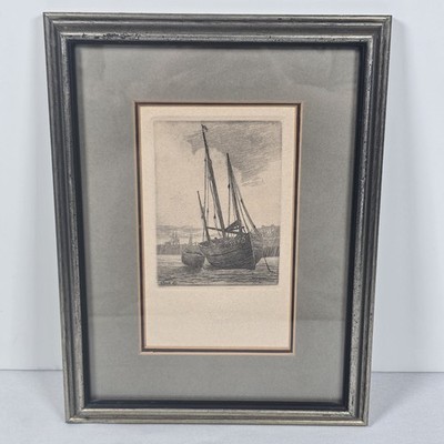 Emile Fredric Nicolle Musee de Louvre Chalcographie Print -Two Boats Scene