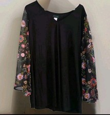 Y2K Sheer Sleeve Dark Floral Top Whimsigoth Fairy Grunge Witchy Romantic XL