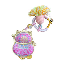 Pink Lucky Cat Keychain Maneki Neko Charm Japanese Good Luck Bag Pendant