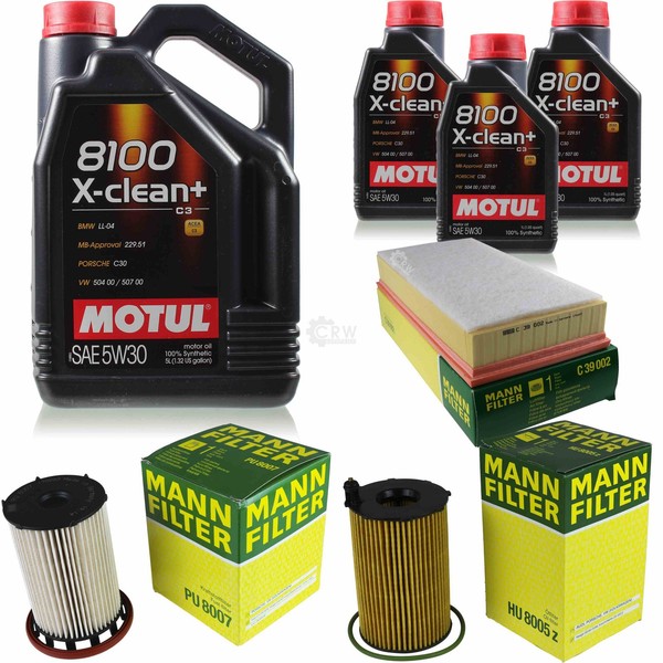 Mann Inspektionspaket 8L Motul 8100 X-Clean+ 5W-30 FüR VW Touareg 3.0 V6 TDI-image