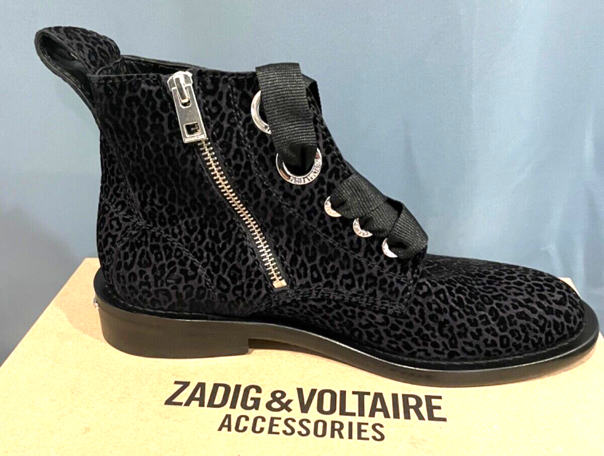 Zadig & Voltaire Suede zip up flat ankle boots lace up Zadig 