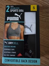 Puma Women's 2 Pack Black White Seamless Sports Bra Active Support Convertible
