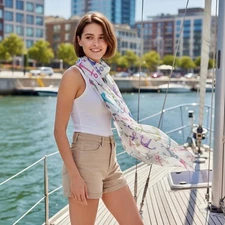 Scarf Wrapable Long Lightweight Vintager design Anchors Multicolor