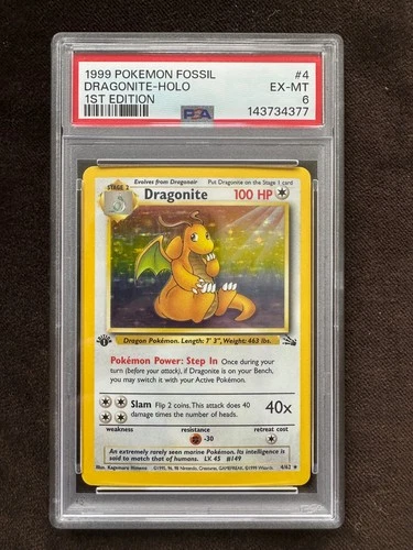 1999 POKEMON FOSSIL 1ST EDITION #4 DRAGONITE-HOLO PSA 6