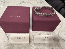 Authentic Gucci Double G Flower motif Stoned Bracelet Women with Box