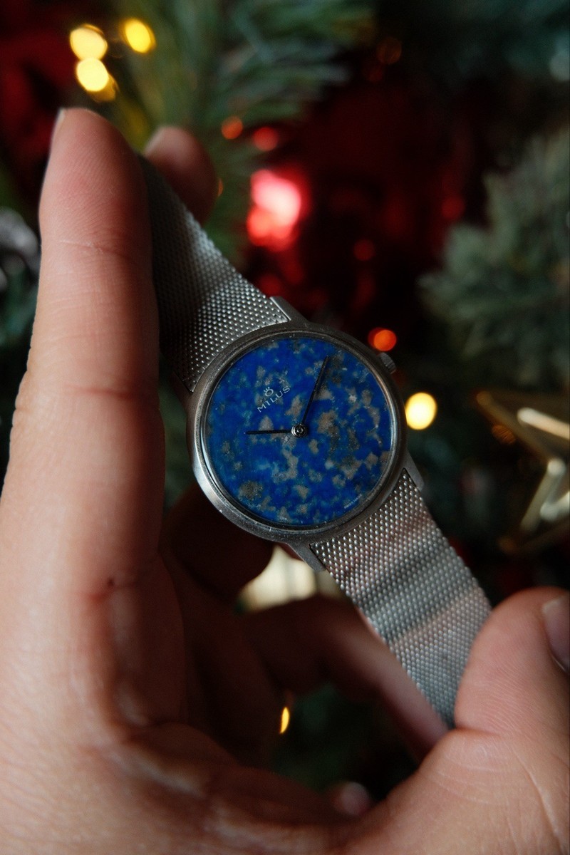80s Minus Lapis Lazuli Stone Dial 32mm manual Dress Mens Watch
