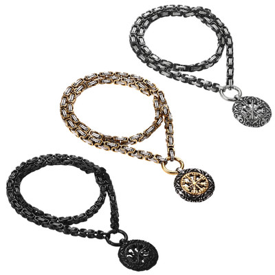 24'' Mens Viking Byzantine Chain Heavy-Duty Compass Necklace Norse Amulet Jewelry
