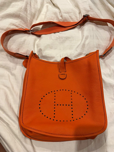 HERMÈS Evelyne Orange Crossbody Bag Perforated H Detachable Strap Custom Rep