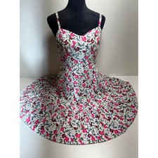 Y2K Women’s Baby Doll Cami Floral Mini Dress Sz M Pink V Neck Milk Maid Old Navy
