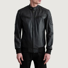 Men  s Black Quilted Leather Biker Jacket  Genuine Lambskin Cafe Racer Moto Style