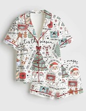 Retro Christmas Tis The Season Christmas Cute Santa Holiday Short Pajama Set