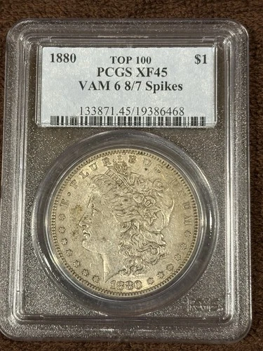 1880 Silver Morgan Dollar PCGS XF45 VAM 6 8/7 Spikes Overdate Error