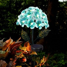 26 LED Blue Solar Hydrangea Garden Stake Light Metal Flower Outdoor Garden Lamp