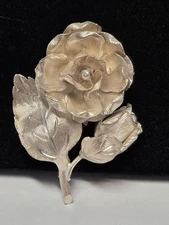 Vintage TAXCO 925 Flower Bloom Bud Sterling Silver Brooch Mexico Signed MMB Pin