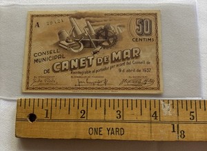 SPAIN CIVIL WAR 1937 • CANET De Mar 50 Centims - Consell Municipal - Looks Great