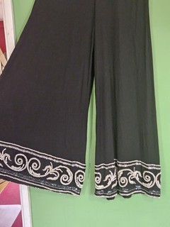 Vintage Estate Of Cilla Black 1970s? Beaded Hem Black Jersey Wide Leg Trousers