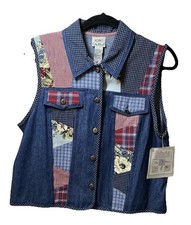 Koret City Blues Women  s Patchwork Denim Western Button Vest Size Medium NWT