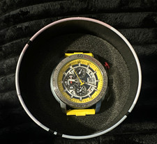T5 Chronograph Date Quartz Sport Watch Yellow Rubber Strap 3ATM Tachymeter