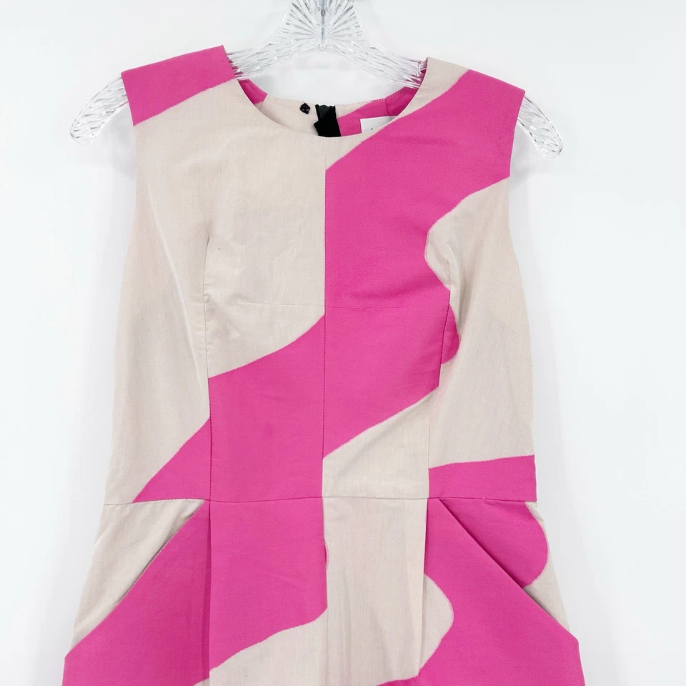 Vestido recto de algodón sin mangas con estampado de ondas de arena rosa Milly Hot para mujer talla 6 Foto 4 de 4