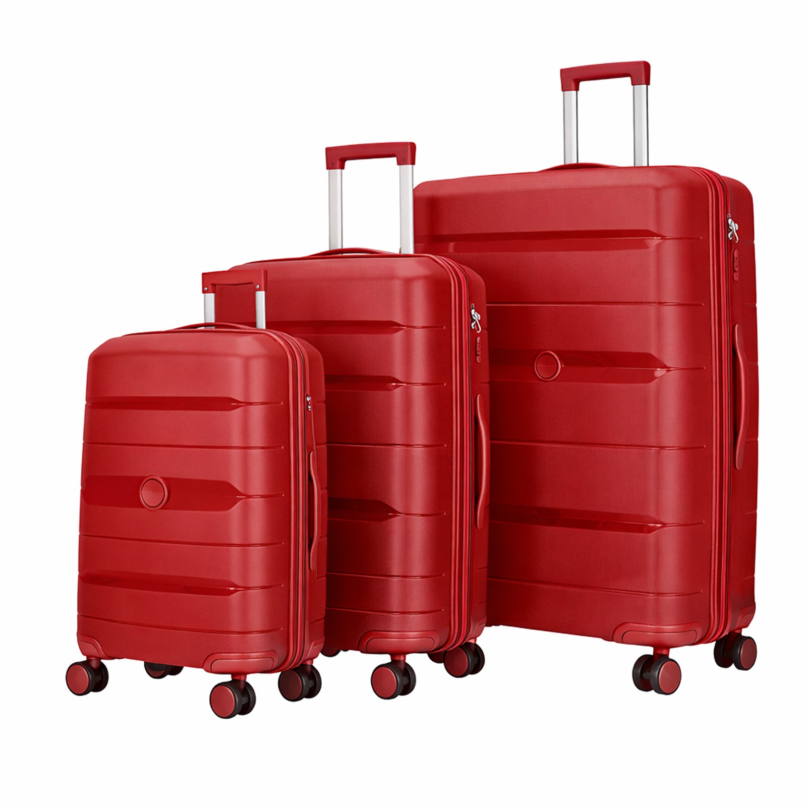 Set de 3 valises rigides rouges Avizar de 55, 65 et 75 cm à 4 roues pivotantes pour tout voyage