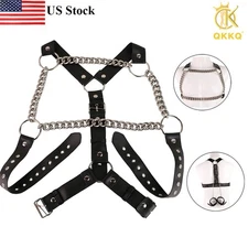 QKKQ PU Leather Lingerie Set with Handcuffs Bondage-style chest Harness For Men