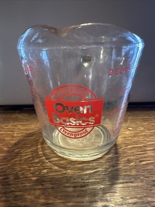 Vintage 2 Cup Red Anchor Hocking #498 Ovenproof Oven Basics Measuring Cup USA