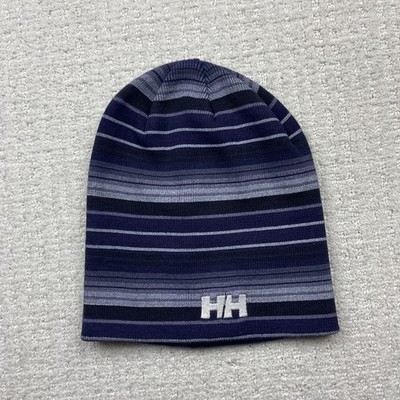 Y2k 2000s Helly Hansen Gorp Tech Logo Fleece Striped Beanie Winter Hat OS