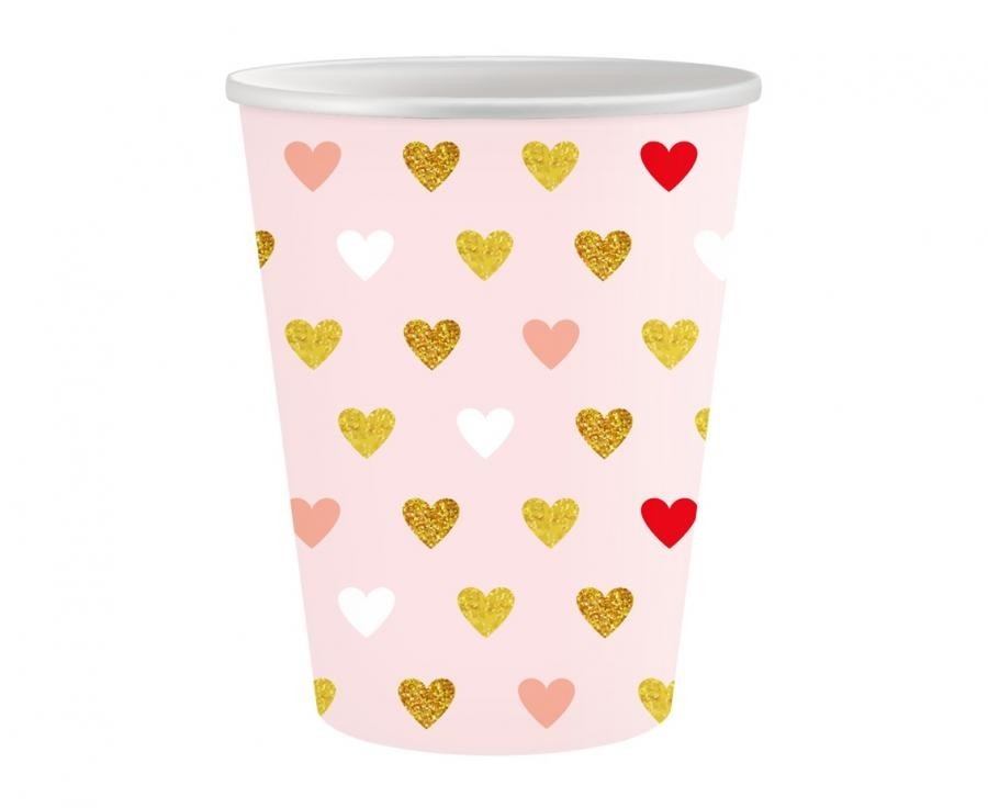 Bicchiere carta 250 ML - Cuori - Rosa - Cf. 6 pezzi