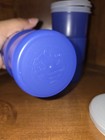 2pc Plastic Tumbler Set 8 oz Blue w/ White Lids Solid Round Modern — photo 4
