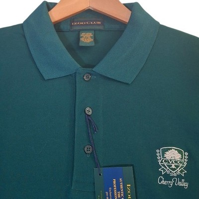 Izod Club Mens XL Green Long Sleeve Polo Shirt Lisle Cotton Cherry Valley CVCC