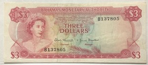 1968 Bahamas 3 Dollar XF Combine Shipping