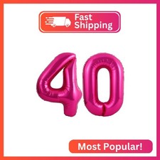 Hot Pink 40 Number Balloons, 40 Inch Giant Number 40 Balloons Foil Mylar Helium