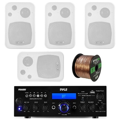 Pyle Bluetooth USB Receiver, White 4''  Enrock In/Outdoor Speakers and Wiring