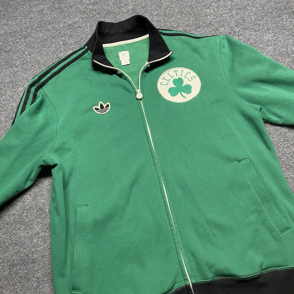 复古波士顿凯尔特人队夹克男式 2XL 阿迪达斯 NBA 田径全拉链 Y2K 二手状况完好 — 第 3/4 张图片