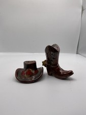 Vintage Cowboy Boot Hat Ceramic Salt Pepper Shaker Set Western Decor