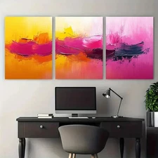 3pcs Abstract Brush Stroke Pink Yellow Perfect Wall Art Canvas Framed 50x70cm