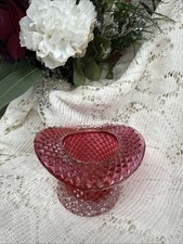 Cranberry Glass Vase/Votive Candle Holder Quilted Diamond 2.5" Antique Vtg AZ44