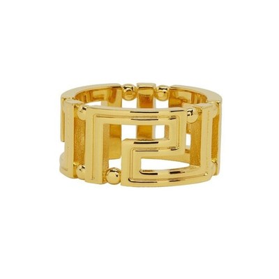 NIB Versace Band Ring IT 23 US 10 Greca Cut Out Classic Cuff Gold Tone Unisex