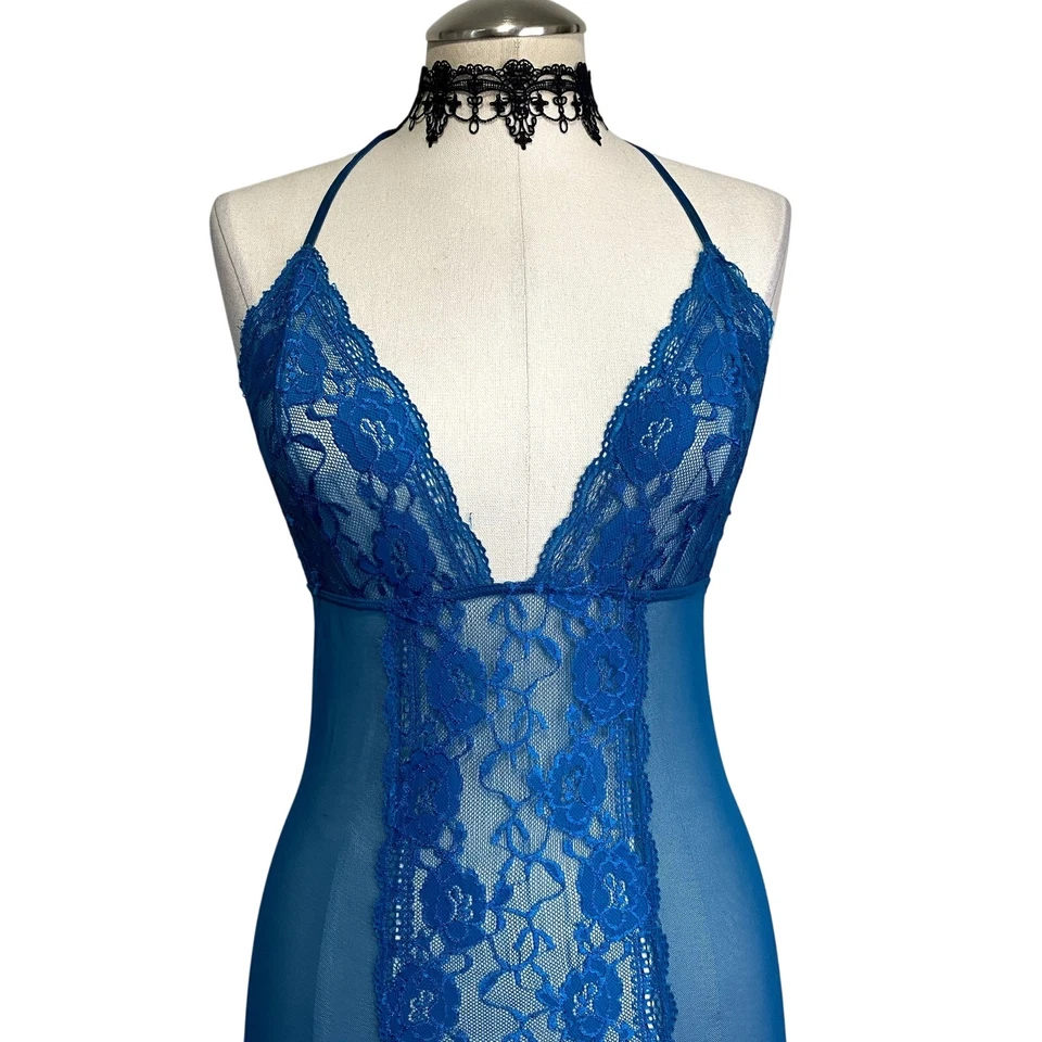 Dreamgirl Lencería Azul Encaje Vestido Sin Mangas Hada Con Cordones Espalda Romántico  Foto 2 de 4