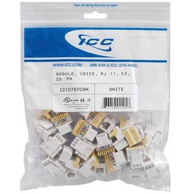 ICC IC1076VCWH RJ-11 Voice EZ Keystone Jack White 25-Pack New Sealed 