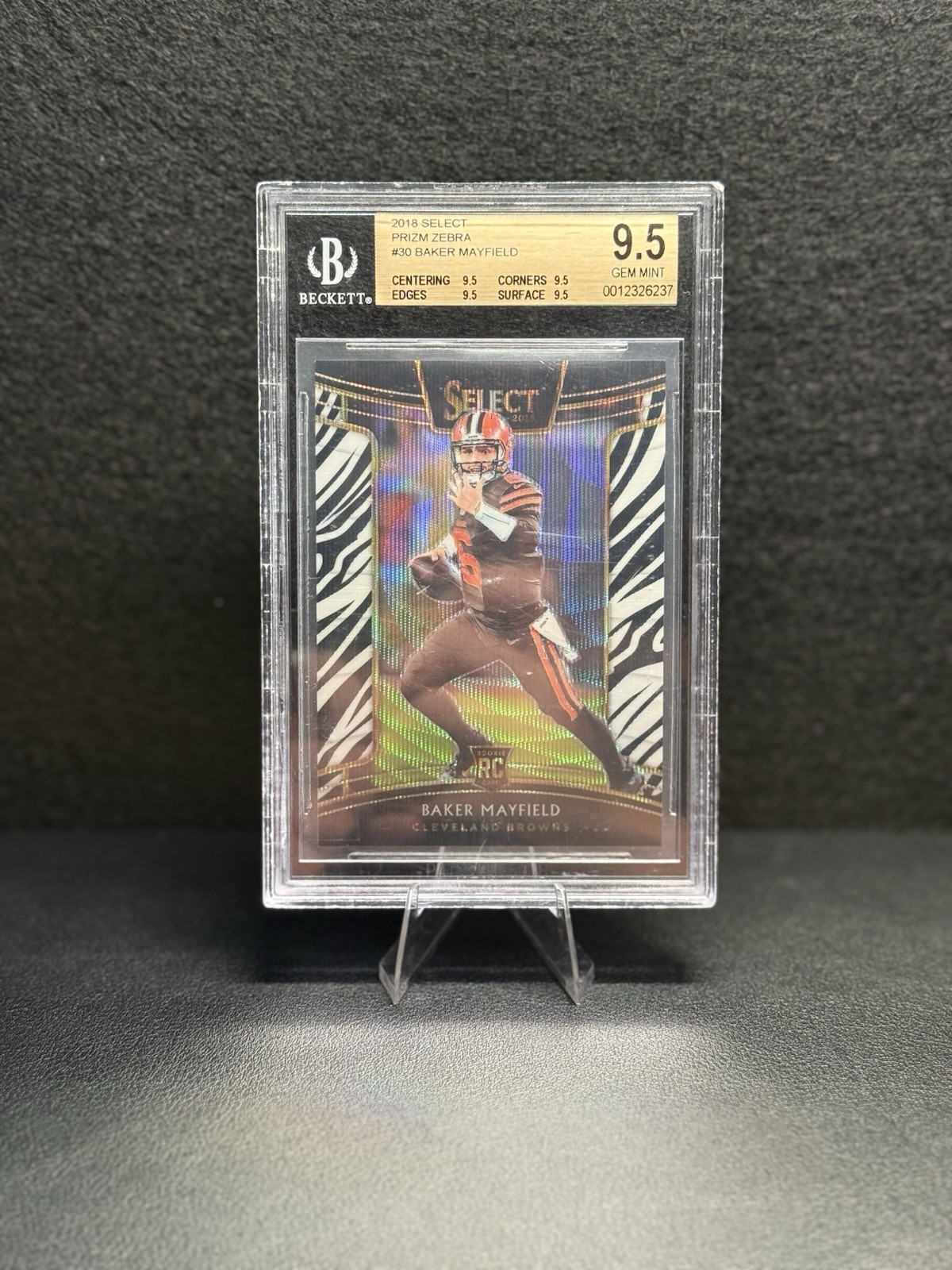 2018 Panini Select Zebra Prizm Baker Mayfield Rookie #30 BGS 9.5