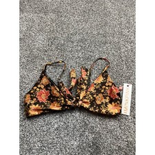 Minkpink Bikini Top Womens L Black Floral Tie Front Swimwear