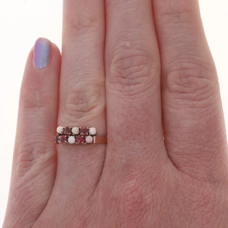 Yellow Gold Garnet/Glass Doublet Pearl Victorian Bypass Band - 10k Antique Ring - Image 2 of 4