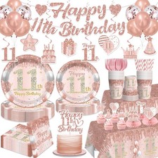Xynic 205 PCS Rose Gold 11th Birthday Decorations for Girls, Tableware Set wi...