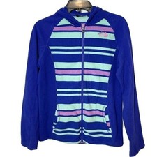 The North Face Girls Fleece Hoodie Jacket XL Blue Striped Full Zip Youth Lined