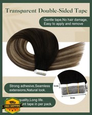 Ugeat Tape In Hair Extensions Black Caramel Brown Balayage 16" 20Pcs