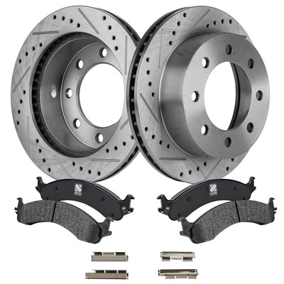 Disc Brake & Pad Kit For 00-2002 Dodge Ram 2500 Front Left Right Cross-drilled