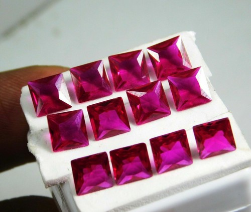 Natural Ruby Loose Gemstone 12 Piece 6 mm Certified Princess Shape Lot - Picture 3 of 6
