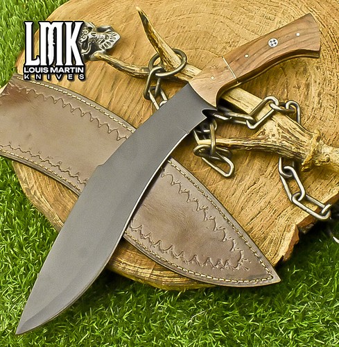 LMK Hand Forged Kukri Knife AUS-8 Steel Walnut Wood Wooden Bolster Sports Rare